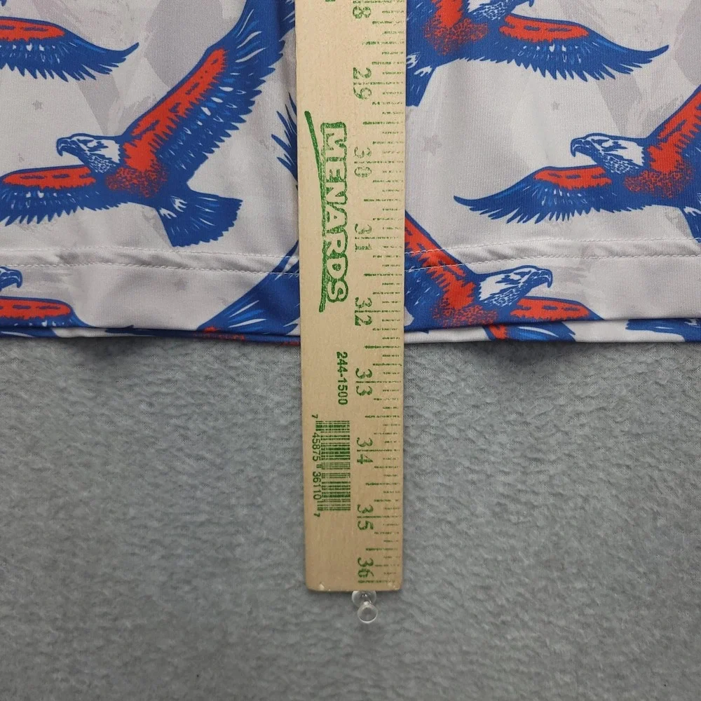 Waggle Polo Shirt Mens 2XL White‎ Blue Red Eagle Print Golf Performance Stretch - Picture 7 of 9